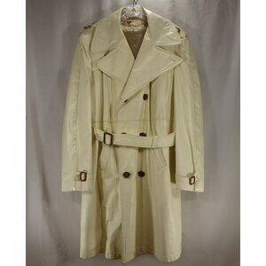 Mens VTG 70s Lakeland Cream Leather Long Double-Breasted Trench Coat Overcoat 48